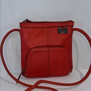 Tignanello Red (deep orange) Leather Compact Crossbody with Front Zip Pocket